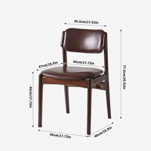 Single Brown PU Leather Armless Dining Side Chair, Solid Wood Walnut Frame, Ergonomic Open Back for Dining Room, Cafe & Office