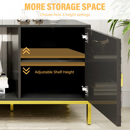 Black 70 inch TV Stand with Cabinet Storage and Open Shelves