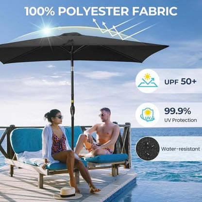6.5 x 10 ft Black Rectangular Patio Umbrella with Crank, Tilt, Polyester UV-Resistant Canopy for Pool, Backyard & Patio (Without base)