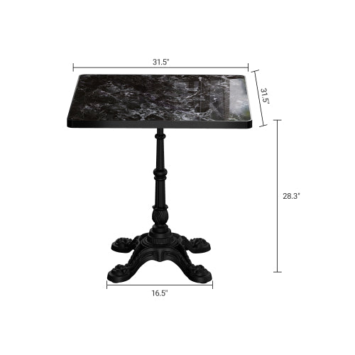 Marble-Look Sintered Stone Square Table - Heavy-Duty Cast Iron Base for Bistro, Cafe, Bar & Home Use