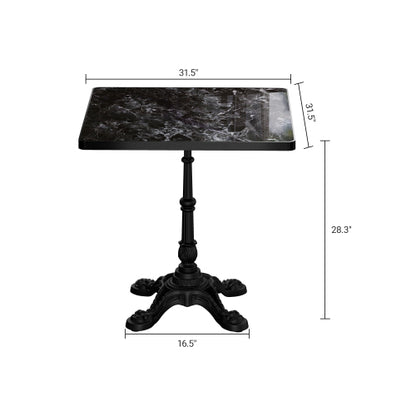 Marble-Look Sintered Stone Square Table - Heavy-Duty Cast Iron Base for Bistro, Cafe, Bar & Home Use