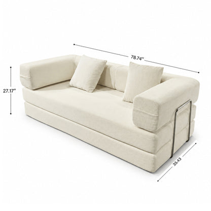 Multi-Purpose Convertible Fine-Striped Corduroy 2-Seater Sofa Bed, Wide-Body Pure Sponge Compression Sofa
