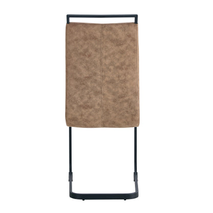 High Back Fabric Dining Chairs with C-Shaped Metal Legs, Set of 2, Brown/Black