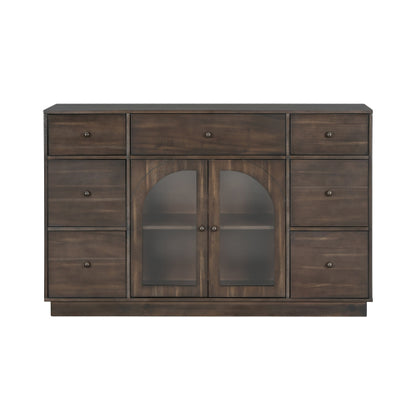 Dark Brown Storage Cabinet with 7 Drawers and 2 Doors