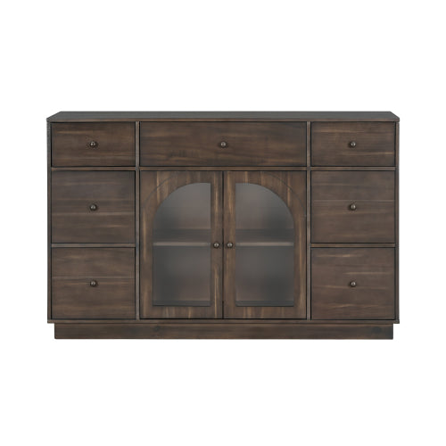 Dark Brown Storage Cabinet with 7 Drawers and 2 Doors