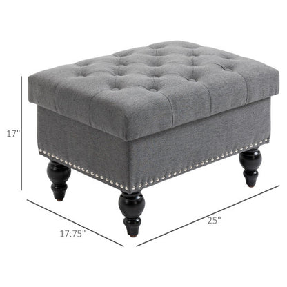 Gray Button Tufted Storage Ottoman Bench with Wood Legs, Removable Lid Footrest Seat for Living Room Bedroom
