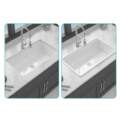 Undermount White Kitchen Sink Workstation - 33x19x10 inch White Porcelain Ceramic Single Bowl Dual Mount Kitchen Sink