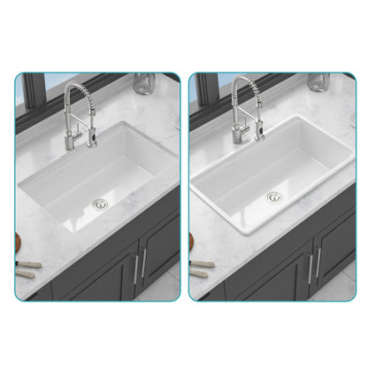 Undermount White Kitchen Sink Workstation - 33x19x10 inch White Porcelain Ceramic Single Bowl Dual Mount Kitchen Sink