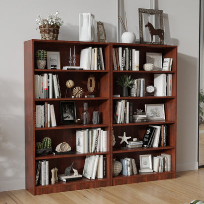 60 Inch Tall 5-Shelf Adjustable Cherry Wood Bedroom Bookcase