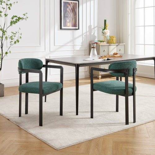 Modern Boucle Dining Chairs Set of 2, Mid-Century Upholstered Side Chairs with Black Metal Legs