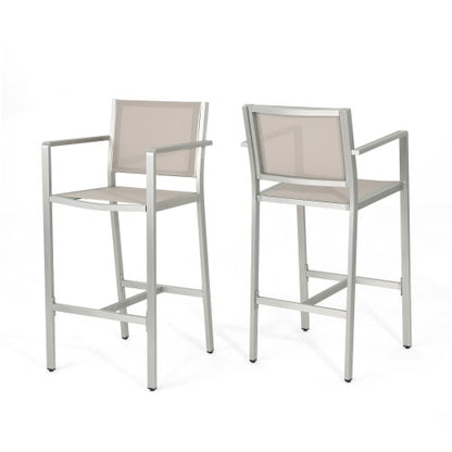 29.50" Barstools with Silver Rust-Proof Aluminum Frame, Grey Mesh, Set of 2