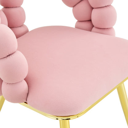 2 Piece Contemporary Velvet Dining Chairs, Bubble Back Accent Chairs with Gold Tapered Metal Legs