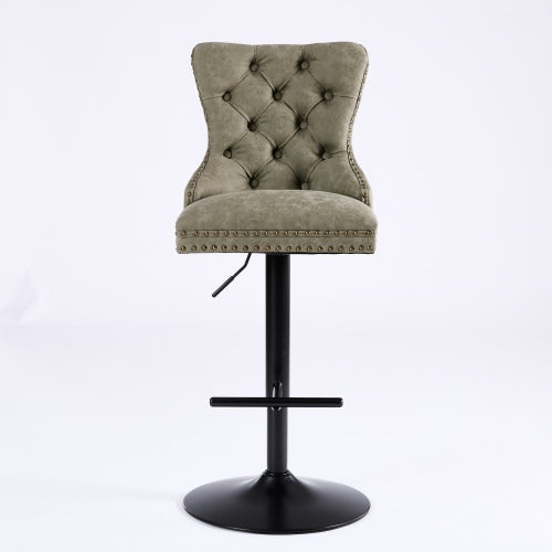 Furniture,Aged and Retro PU Swivel Barstools Adjusatble Seat Height from 26-33 Inch, Modern Bar Stools with Backs Comfortable Tufted for Home Pub and Kitchen Island (Olive Green,Set of 2)