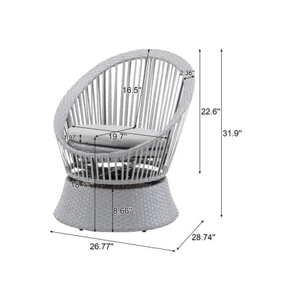 [Set of 2] 26.7" Modern Silver Grey Swivel Wicker Lounge Chair with PE Rattan and Iron Frame