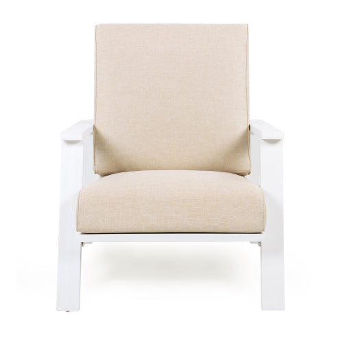 Patio Lounge Chair, Outdoor Club Chair with Beige Cushion and White Acacia Wood Frame