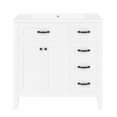 36" Bathroom Vanity with Sink Combo, White Bathroom Cabinet with Drawers, Solid Frame and MDF Board (Old Sku:JL000007AAK)