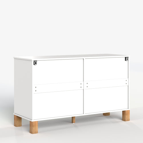 White 6 Drawer Double Dresser Modern Storage Cabinet with Metal Handles Solid Wood Legs