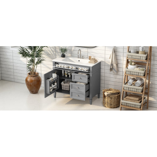 36'' Bathroom Vanity with Top Sink, Modern Bathroom Storage Cabinet with 2 Drawers and a Tip-out Drawer, Single Sink Bathroom Vanity