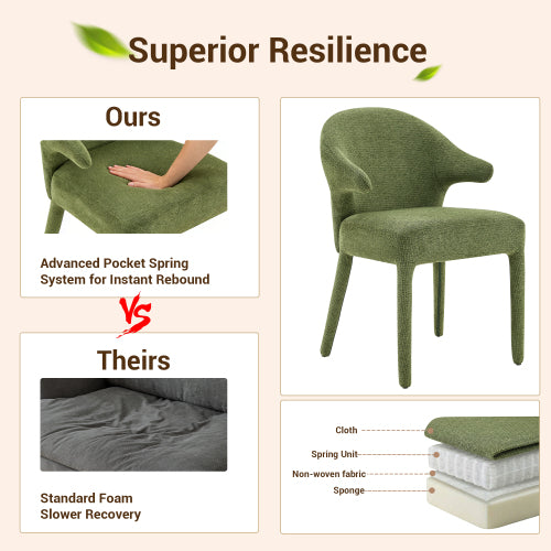Set of 2 Boucle Fabric Hug Chairs with Armrests, Upholstered Accent Dining Chairs, Green