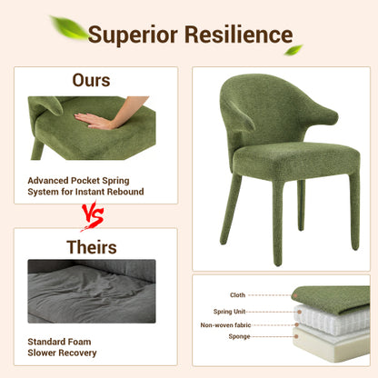Set of 2 Boucle Fabric Hug Chairs with Armrests, Upholstered Accent Dining Chairs, Green