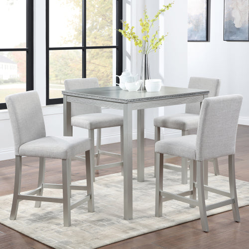 Square Counter Height Table with Crystal Inlay, Silver Grey