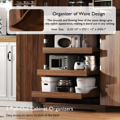 71inch  Farmhouse Kitchen Pantry Cabinet with Pull-Out Shelves Brown