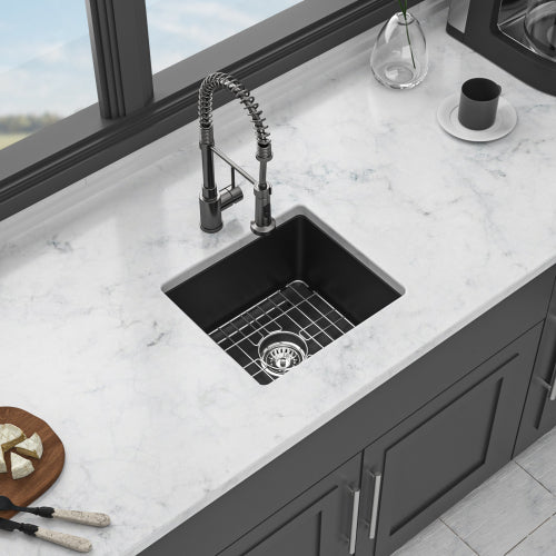 Quartz Kitchen Sink - 17.71"x15.74"x9" Black granite composite undermount kitchen sink