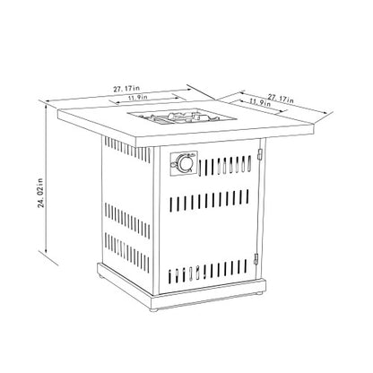 28" Propane Gas Fire Pit Table, 50000 BTU Square Steel Fire Pit for Outside Patio Deck Garden Courtyard-Brown