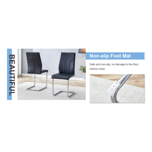 Black PU High Back Dining Chairs Set of 4, Waterproof Upholstered Side Chairs for Kitchen Living Room