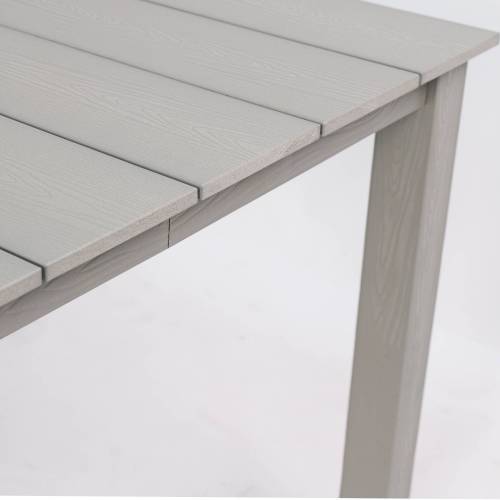 A wooden-textured imitation wood dining table, simple yet with a high quality feel. It has a small tabletop and is perfect for outdoor picnics. Light gray color, 68.9 inches long.