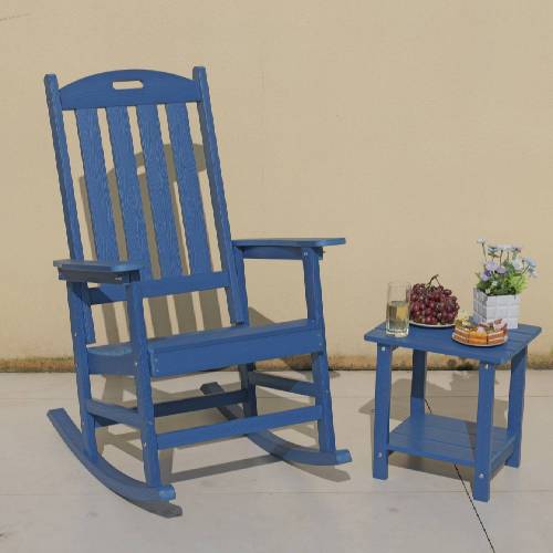 Rocking chair navy blue color, suitable for all seasons: Outdoor lounge chair, made of sturdy HIPS material