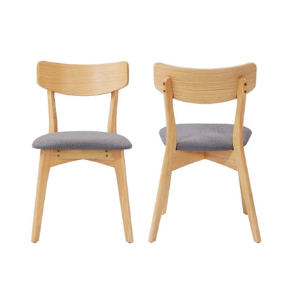 Mid-Century Upholstered Rubberwood Dining Chairs, Set of 2, Dark Gray/Natural