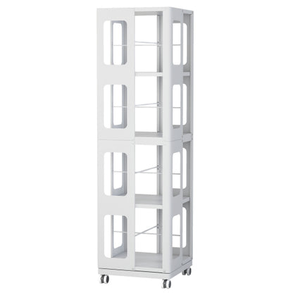4-Tier Steel Rotating Bookshelf with Wheels White