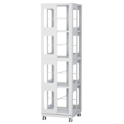 4-Tier Steel Rotating Bookshelf with Wheels White