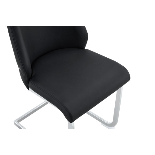 Set of 2 Black Gold Mesh PU High Back Dining Chairs, Silver Back Ring Chrome Pull Handle Solid Iron Frame