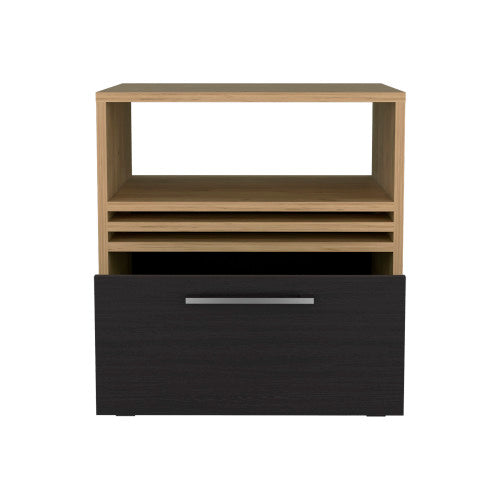 Natural Oak & Black Rolling Nightstand