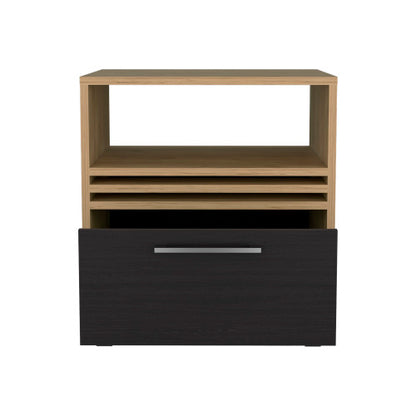 Natural Oak & Black Rolling Nightstand