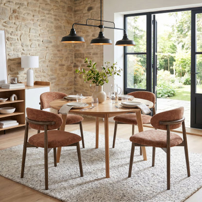 Set of 4 Brown Solid Wood Dining Chairs with integrated soft fabric upholstery for comfortable seating and back support. Featuring a classic minimalist farmhouse design, they are ideal for both kitche