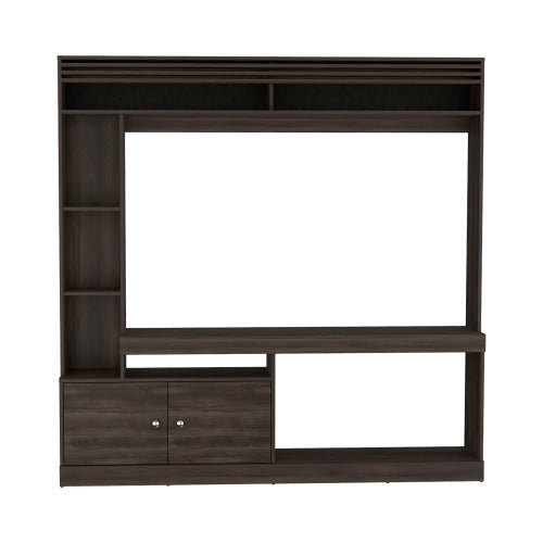 71 Inch Dark Walnut Freestanding Multi-Function Entertainment Center with 8 Storage Shelves