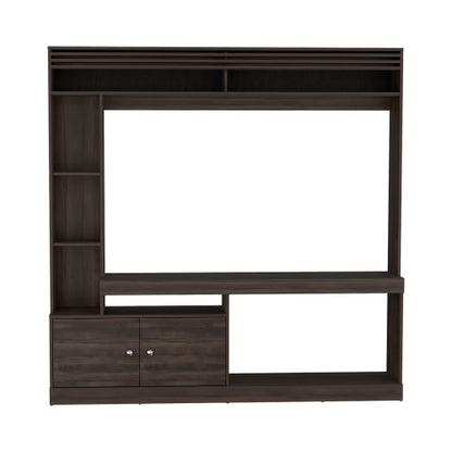71 Inch Dark Walnut Freestanding Multi-Function Entertainment Center with 8 Storage Shelves