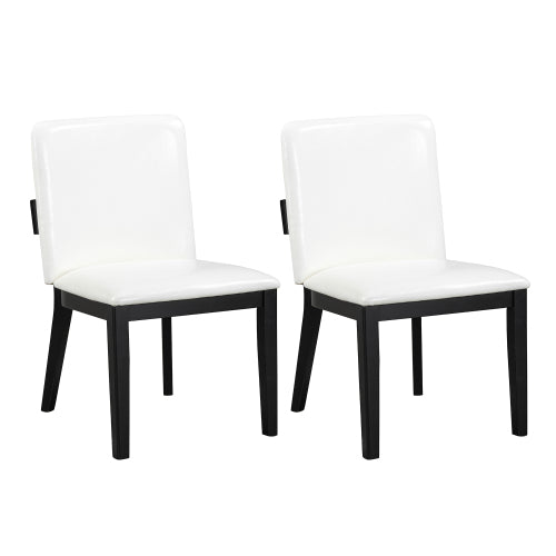 PU Leather Upholstered Rubberwood Dining Chairs, Set of 2, White/Black