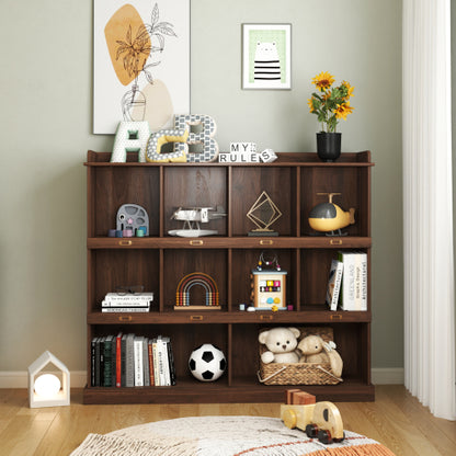 Walnut 10-Shelf Bookcase Cubby Storage Organizer Display Cabinet