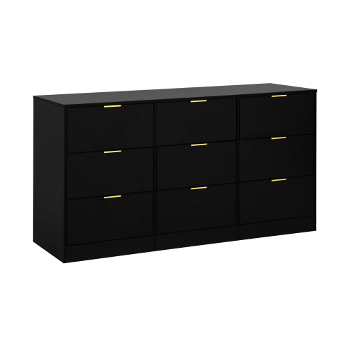 Black 9 Drawer Dresser, 63" Large Deep Chest of Drawers, Wooden Dresser Storage Cabinet with 9 Drawers for Bedroom, Long Dressers for Living Room, Hallway