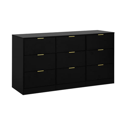 Black 9 Drawer Dresser, 63" Large Deep Chest of Drawers, Wooden Dresser Storage Cabinet with 9 Drawers for Bedroom, Long Dressers for Living Room, Hallway