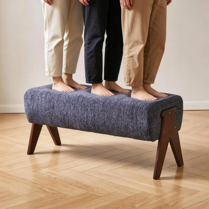 Chenille Upholstered Bench with Solid Wood Legs, Entryway Ottoman
