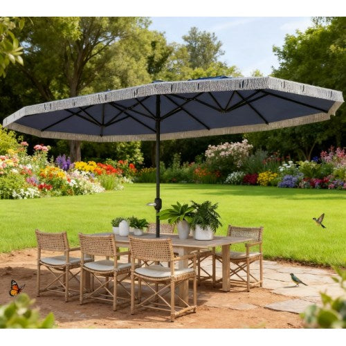 Spacious Extra Large Outdoor Umbrella,Rectangle Patio Umbrella,with Fringe and Crank Handle