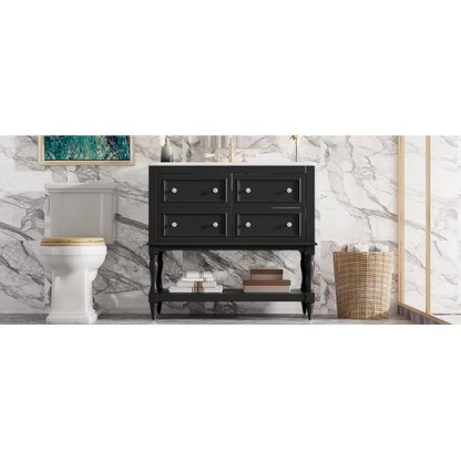 36" Bathroom Vanity Cabinet with Sink Combo Set, Undermount Ceramic Sink, Free Standing Vanity Set with 4 Drawers, Solid Wood Frame Bathroom Cabinet, Black