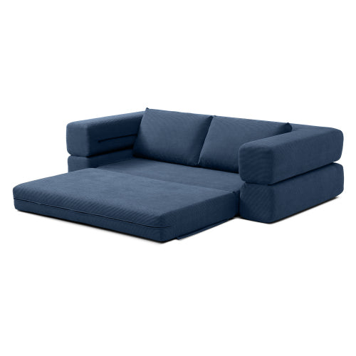 81 inch  Blue Corduroy 3-in-1 Boneless Convertible Floor Sofa-Bed with Pillows