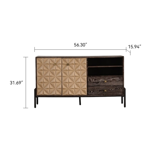 Mid Century 3D Geometric Sideboard Cabinet with Drawers