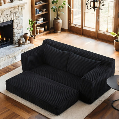 Black Memory-Foam Compressed Corduroy Convertible Loveseat, No Assembly
